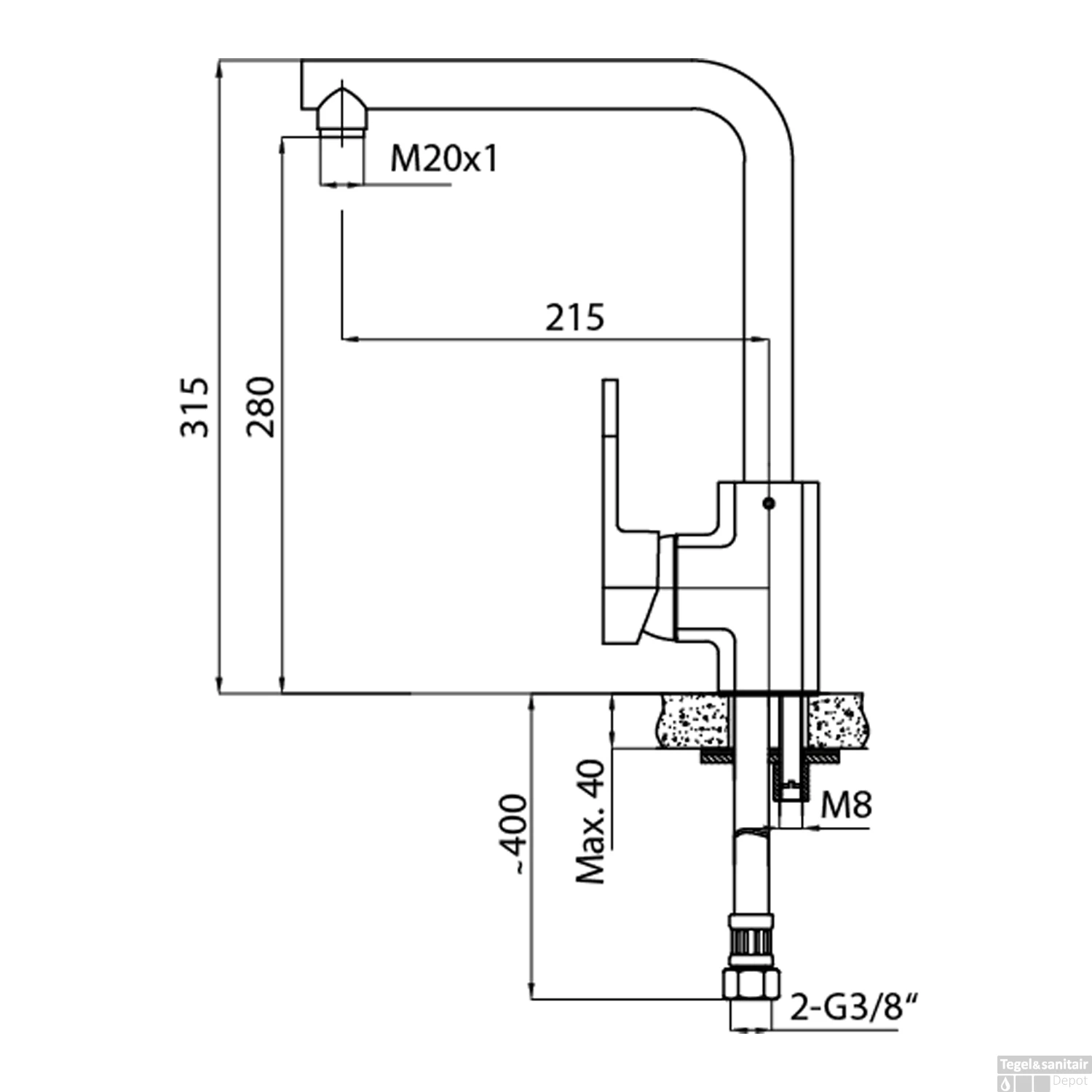 Wastafelkraan Sapho Inova Vrijstaande Mengkraan 31.5cm Mat Zwart 6 Wastafelkraan Sapho Inova Vrijstaande Mengkraan 31.5cm Mat Zwart - Afbeelding 4