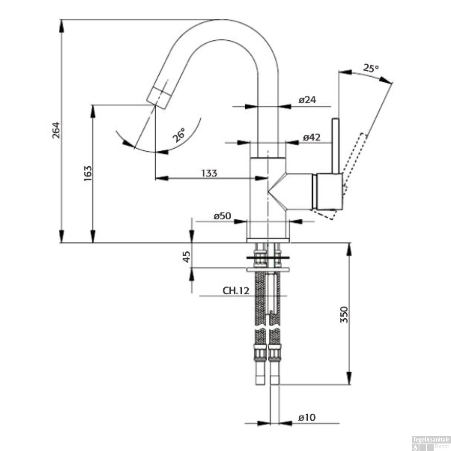 Wastafelkraan Xenz Duero 26.4 Cm Mat Zwart 4 Wastafelkraan Xenz Duero 26.4 Cm Mat Zwart - Afbeelding 2