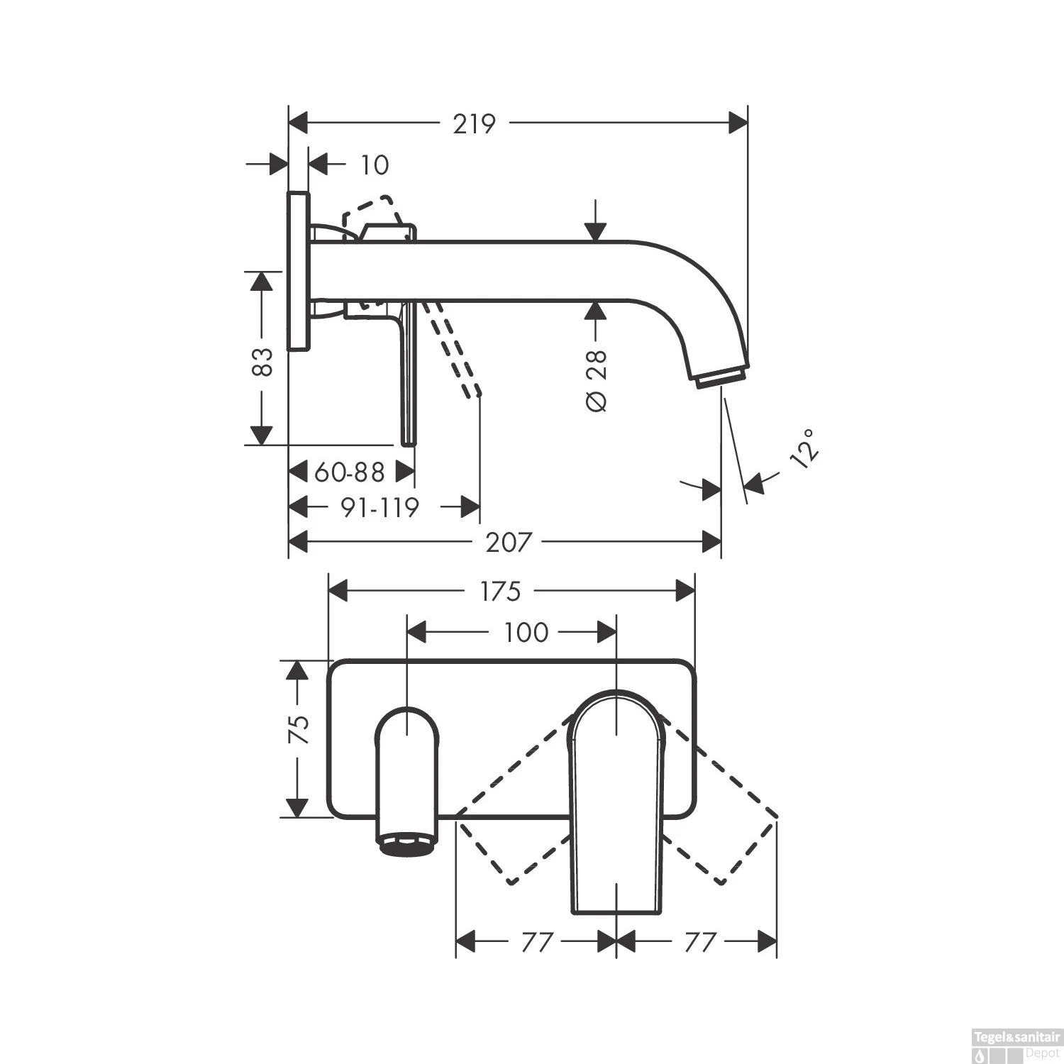 Wastafelmengkraan Eengreeps Inbouw HansGrohe Vernis Shape Voor Wandmontage Voorsprong 20.7 Cm Chroom 5 Wastafelmengkraan Eengreeps Inbouw HansGrohe Vernis Shape Voor Wandmontage Voorsprong 20.7 Cm Chroom - Afbeelding 3