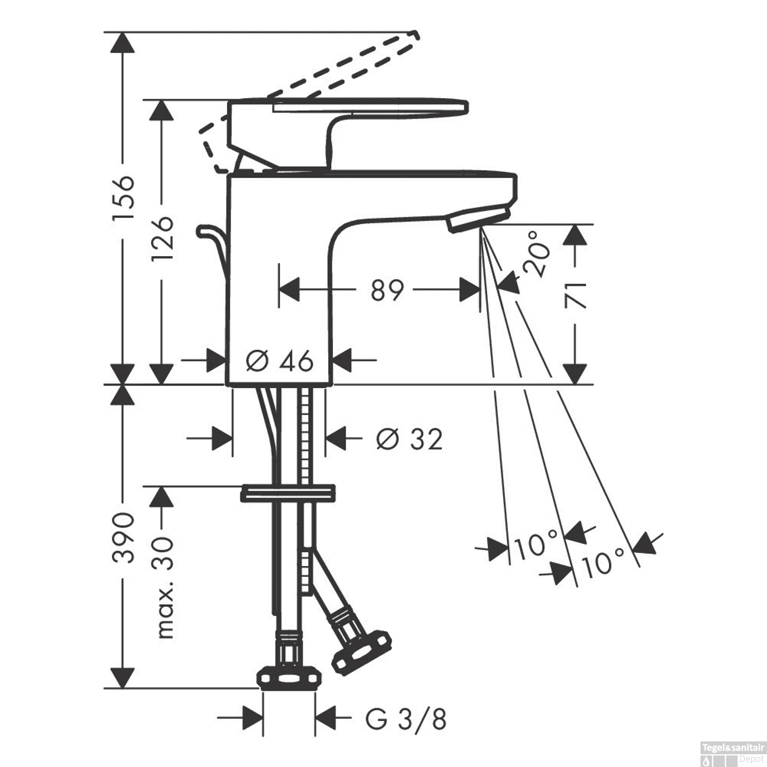 Wastafelmengkraan HansGrohe Vernis Blend 70 Eengreeps Met Trekwaste Mat Zwart - Afbeelding 2