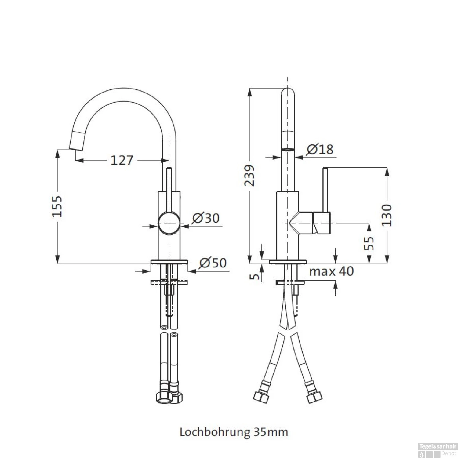 Wastafelmengkraan Herzbach Deep Draaibare Uitloop Chroom (zonder Waste) 4 Wastafelmengkraan Herzbach Deep Draaibare Uitloop Chroom (zonder Waste) - Afbeelding 2
