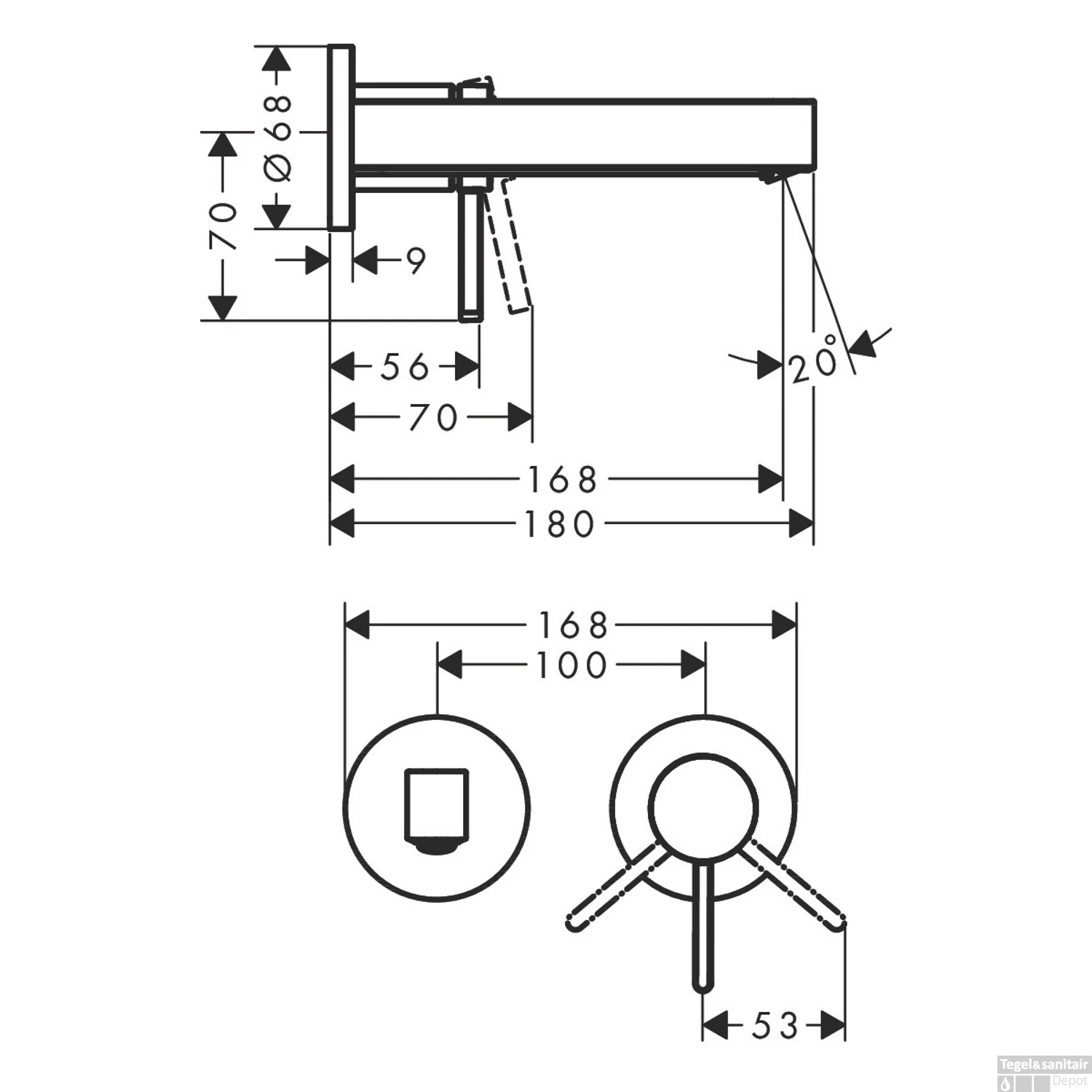 Wastafelmengkraan Inbouw Finoris HansGrohe 2-gats 168 MM Voorsprong Met Afvoerplug Mat Wit - Afbeelding 3