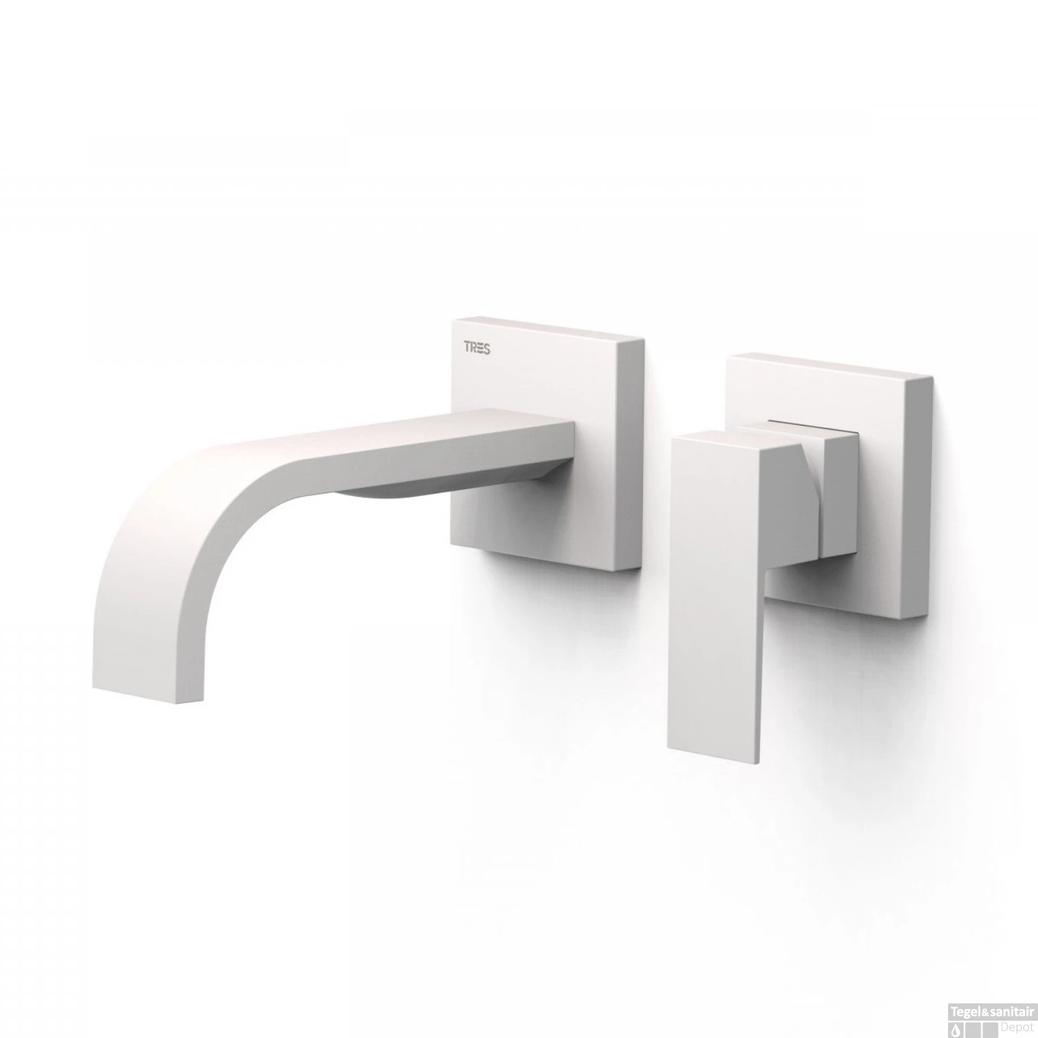 Wastafelmengkraan Inbouw Tres Cuadro Exclusive 2 Delen Gebogen Uitloop En Korte Hendel Mat Wit