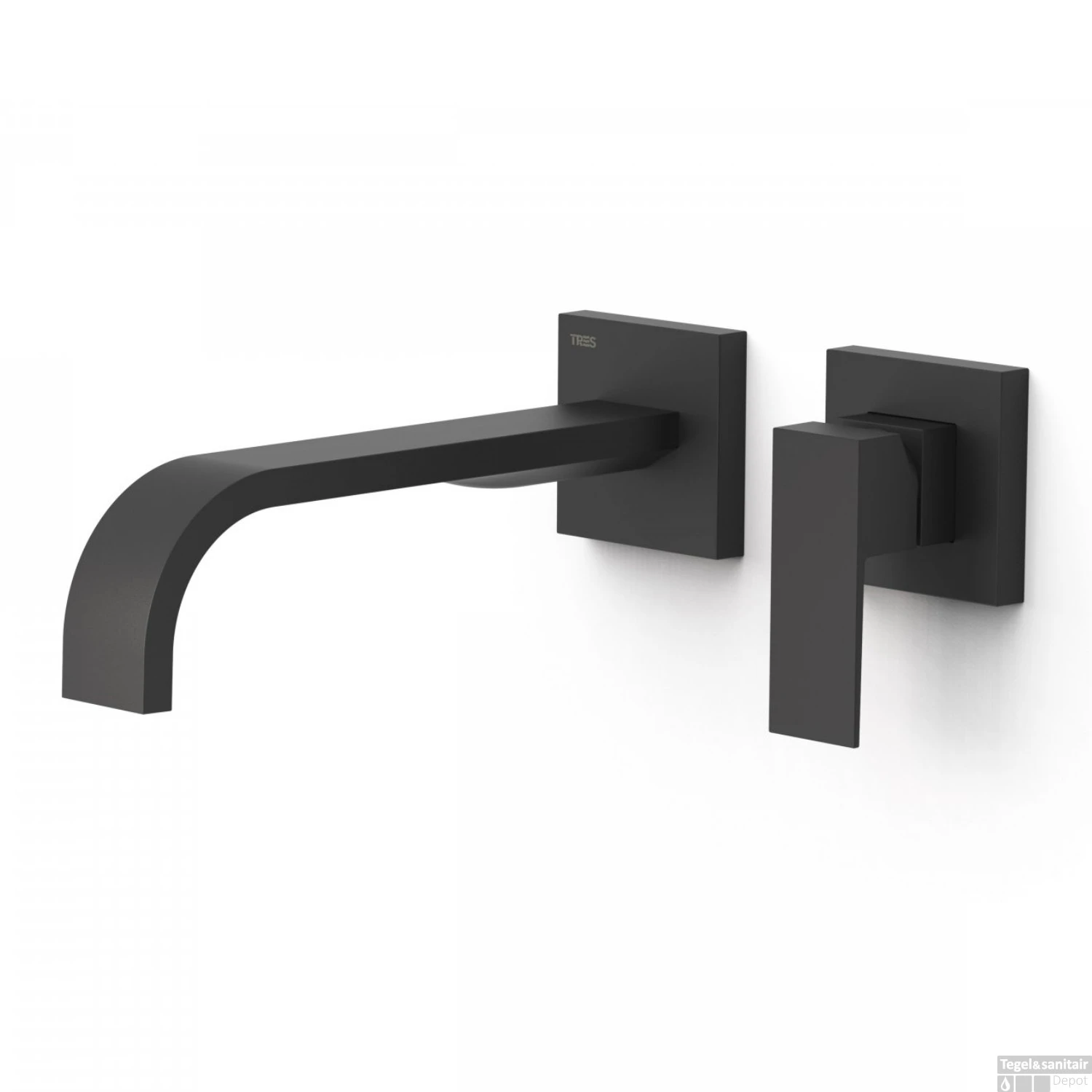Wastafelmengkraan Inbouw Tres Cuadro Exclusive 2 Delen Lange Gebogen Uitloop En Korte Hendel Mat Zwart