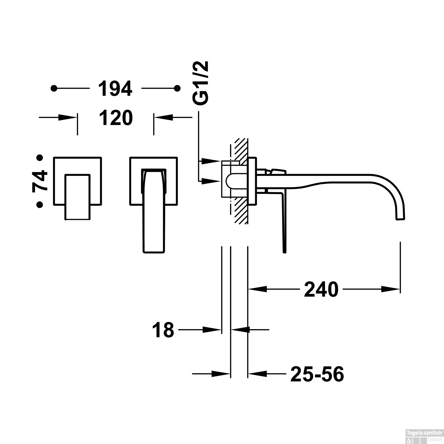 Wastafelmengkraan Inbouw Tres Slim Exclusive 2 Delen Lange Gebogen Uitloop En Hendel Mat Wit - Afbeelding 2