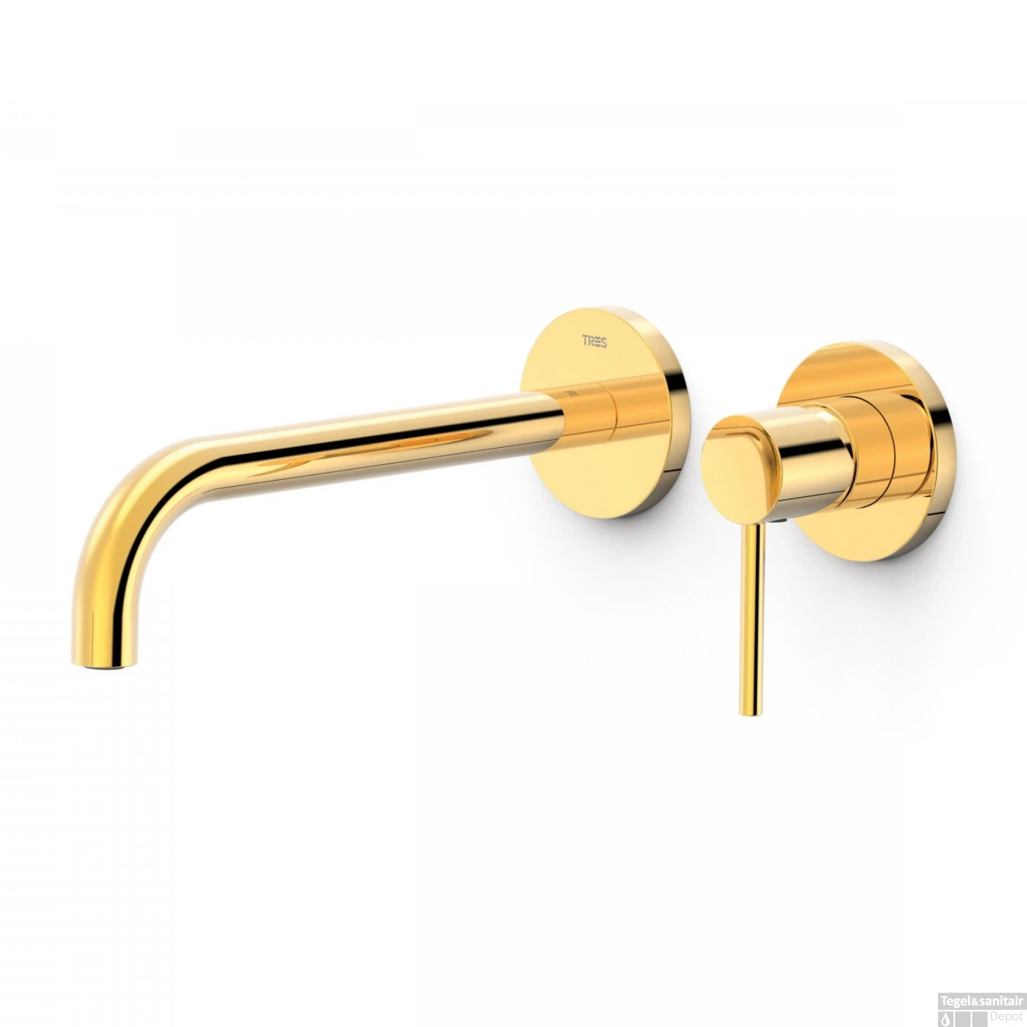 Wastafelmengkraan Inbouw Tres Study Exclusive 2-Gats Gebogen Uitloop 24 Cm En Hendel Goud