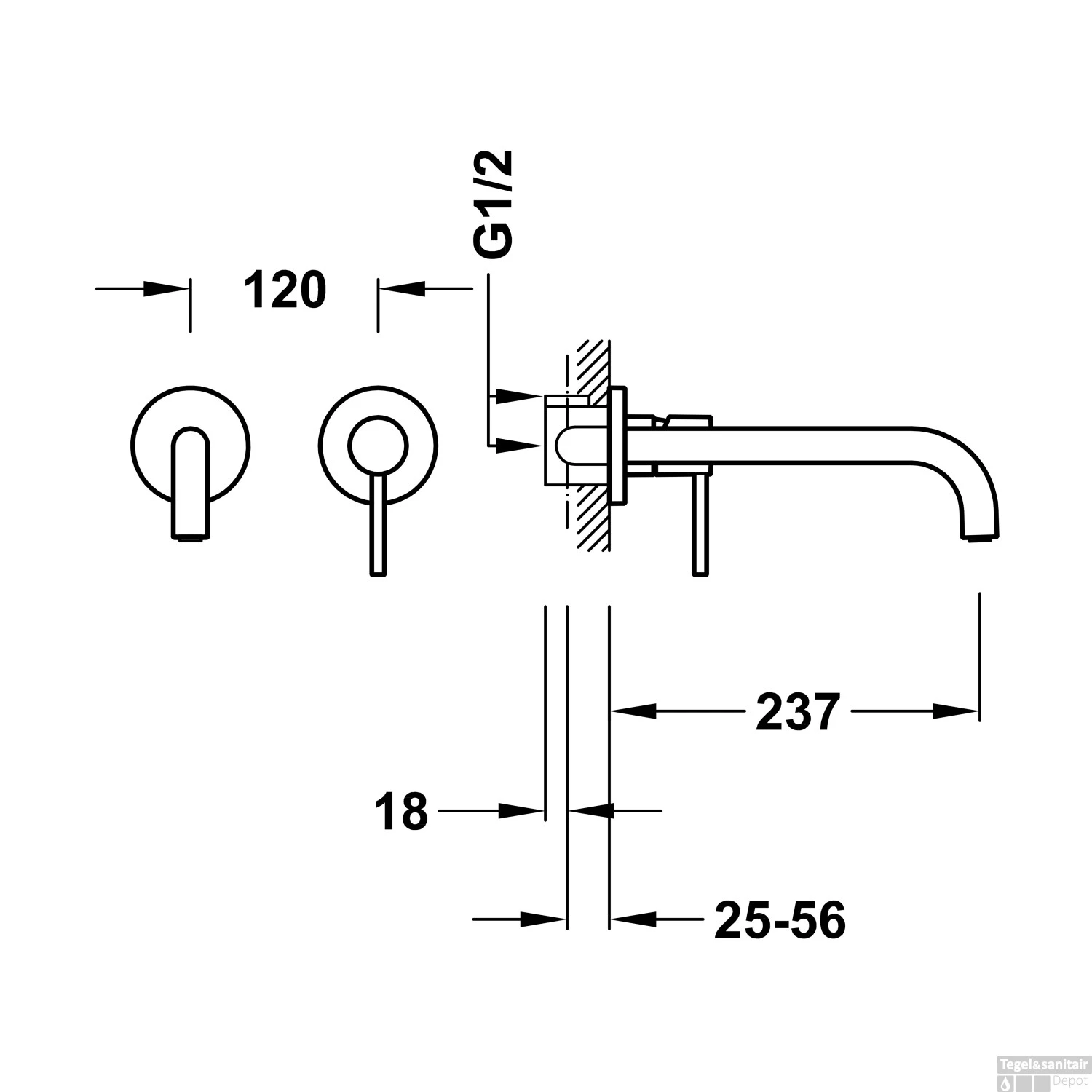Wastafelmengkraan Inbouw Tres Study Exclusive 2-Gats Gebogen Uitloop 24 Cm En Hendel Goud - Afbeelding 2