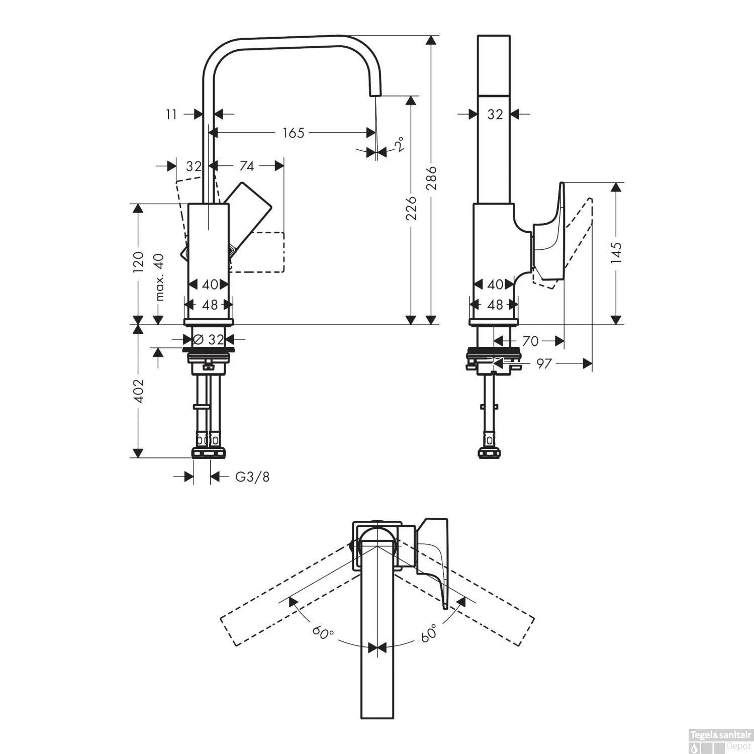 Wastafelmengkraan Metropol HansGrohe Eengreeps 230 Met Rechte Greep En Push-Open Afvoer Geborsteld Zwart Chroom - Afbeelding 3