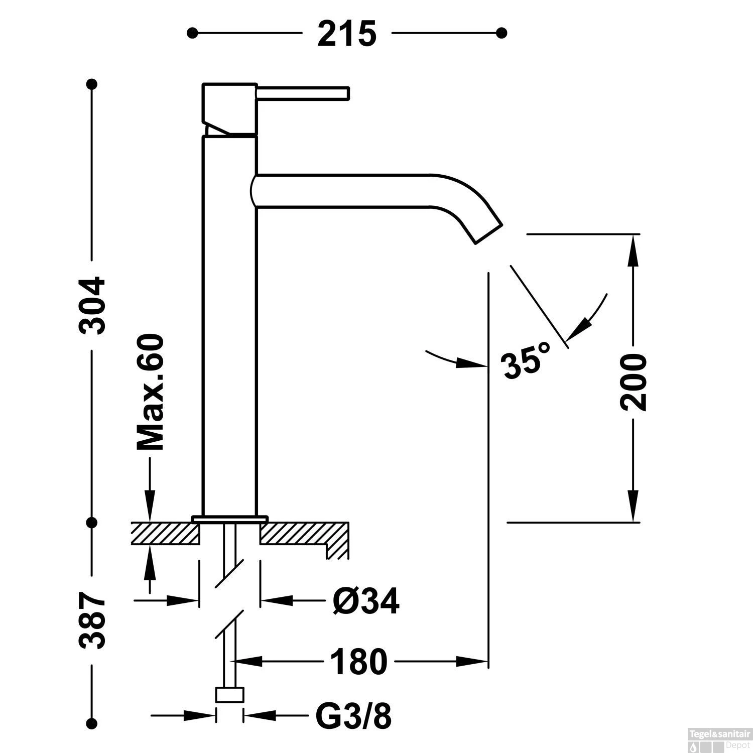 Wastafelmengkraan Tres Study Exclusive 30,4 Cm 1-Hendel Rond Zwart Brons - Afbeelding 2