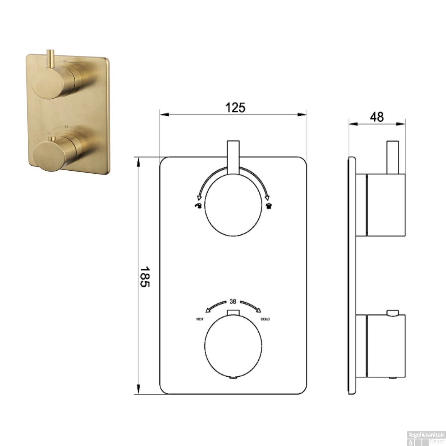 Wiesbaden Badkraan Inbouw Set Caral 01 Geborsteld Messing 5 Wiesbaden Badkraan Inbouw Set Caral 01 Geborsteld Messing - Afbeelding 3