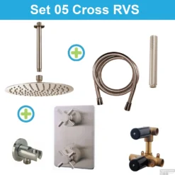 Wiesbaden Inbouw Regendouche Set 05 Cross Plafonduitloop RVS