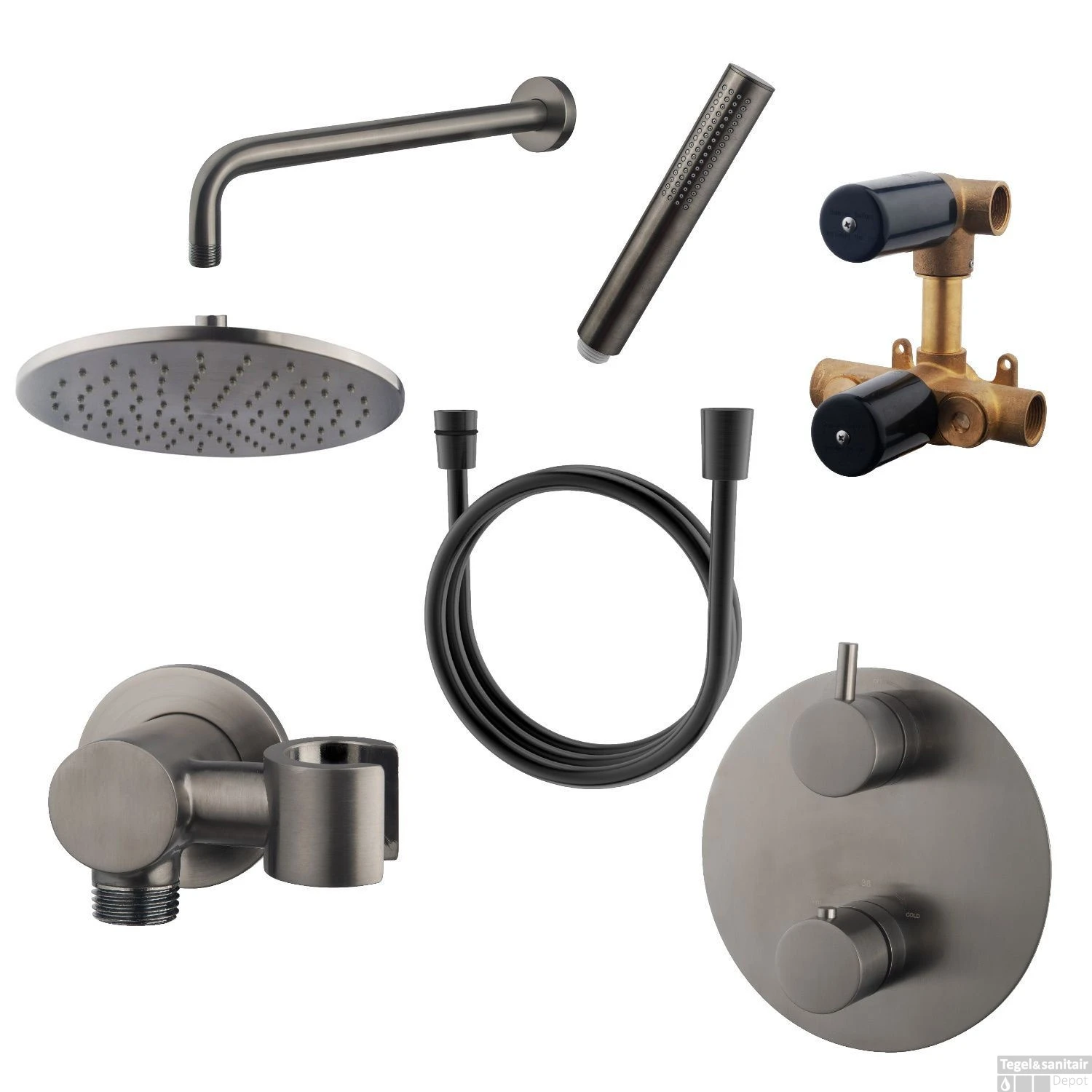 Wiesbaden Inbouw Regendouche Set Caral Rond Muuruitloop Gunmetal PVD Coating 3 Wiesbaden Inbouw Regendouche Set Caral Rond Muuruitloop Gunmetal PVD Coating