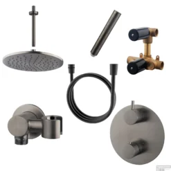 Wiesbaden Inbouw Regendouche Set Caral Rond Plafonduitloop Gunmetal PVD Coating