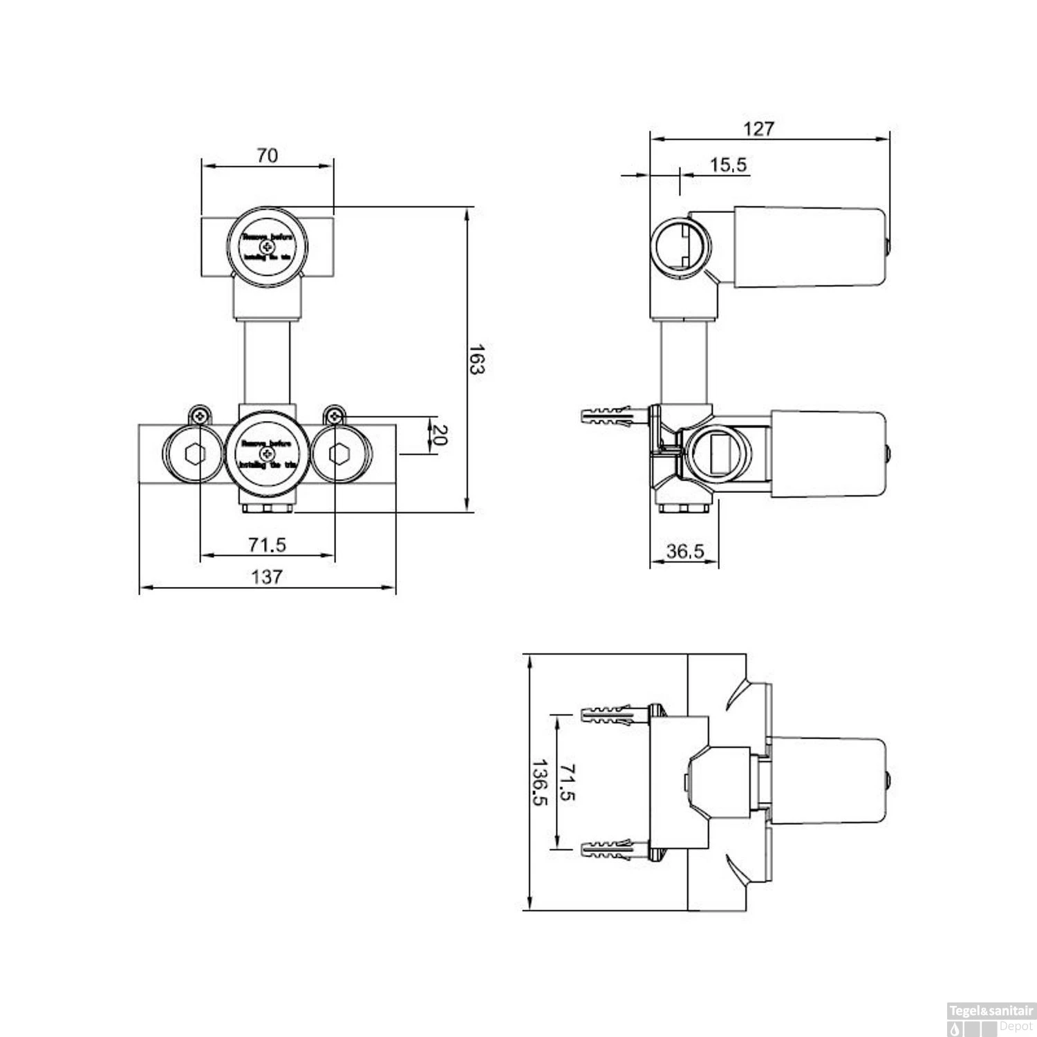 BWS Inbouwdeel 2-Weg Douchethermostaat 5 BWS Inbouwdeel 2-Weg Douchethermostaat - Afbeelding 3